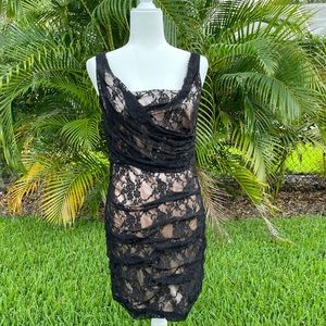 Express Ruched black lace  bodycon dress